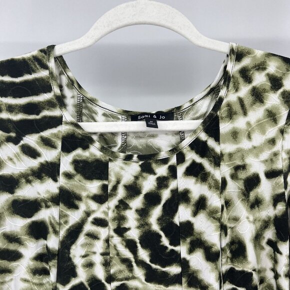 Sami & Jo Olive Green Tie Dye 3/4 Sleeve Knit Tunic Top Casual Comfy‎ - Picture 3 of 9